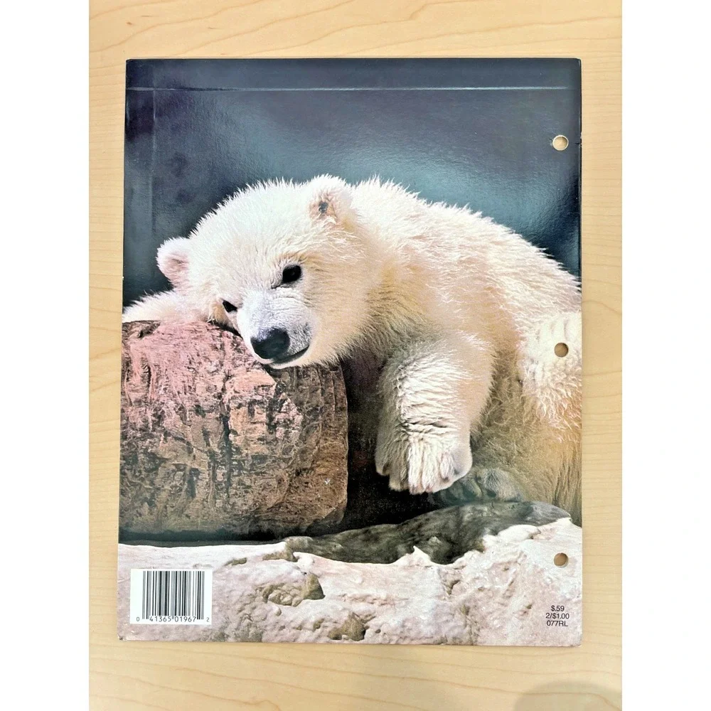 Vintage Cuddly Cuties Polar Bear 2 Pocket Folder School Binder 80s 90s USA